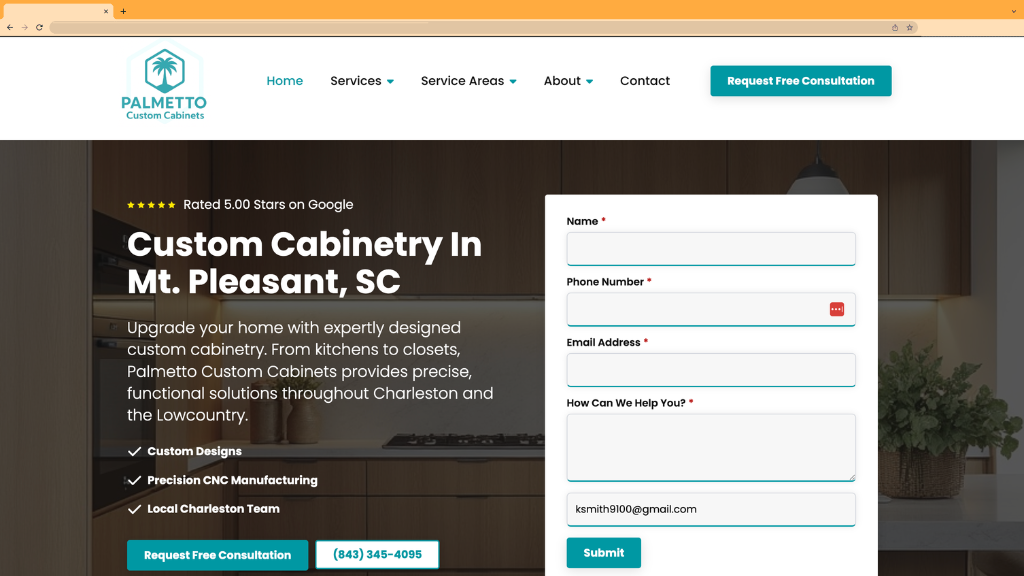 Palmetto Custom Cabinets website by Holy Webs